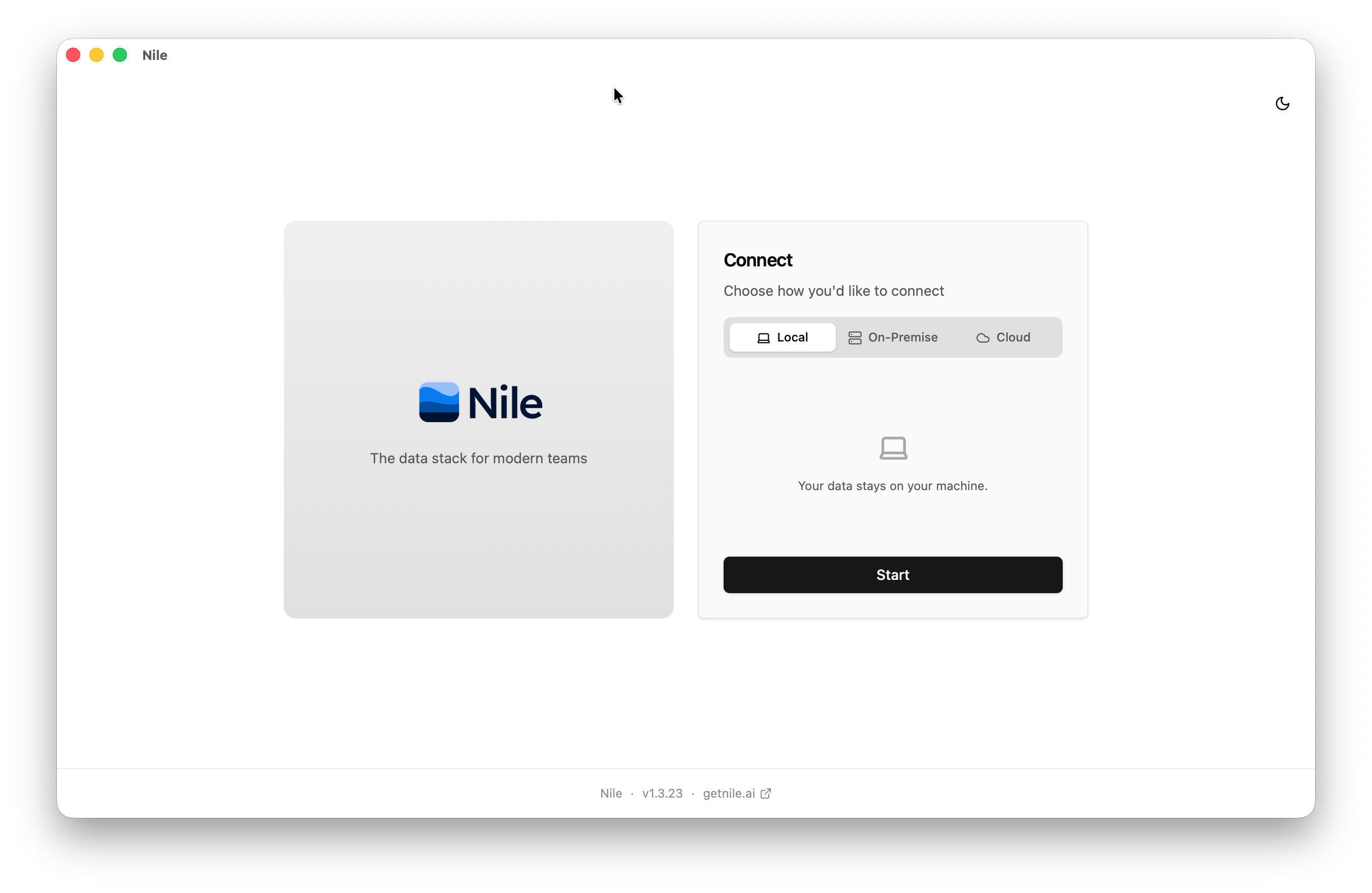 Nile Local — connect screen